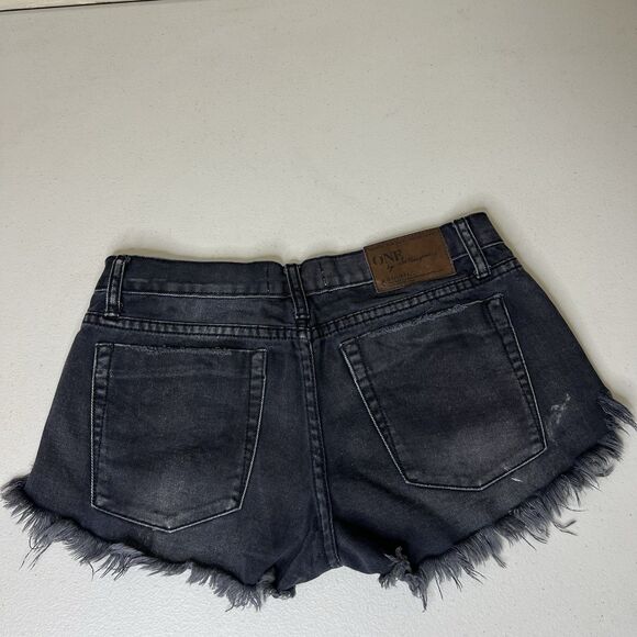 One Teaspoon Womens 25 Faded Black Low Rise Denim Shorts Distressed Grunge 29W - Picture 9 of 9